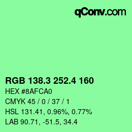 カラーコード: RGB 138.3 252.4 160 | qconv.com