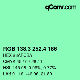 カラーコード: RGB 138.3 252.4 186 | qconv.com