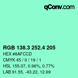 カラーコード: RGB 138.3 252.4 205 | qconv.com