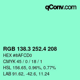 カラーコード: RGB 138.3 252.4 208 | qconv.com