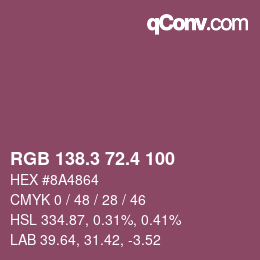 カラーコード: RGB 138.3 72.4 100 | qconv.com