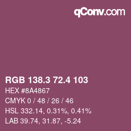カラーコード: RGB 138.3 72.4 103 | qconv.com
