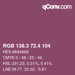 カラーコード: RGB 138.3 72.4 104 | qconv.com