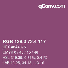 カラーコード: RGB 138.3 72.4 117 | qconv.com
