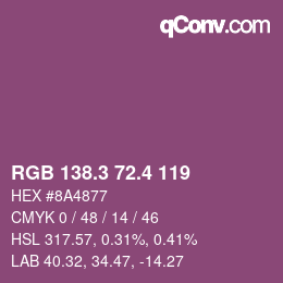 カラーコード: RGB 138.3 72.4 119 | qconv.com