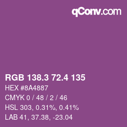 カラーコード: RGB 138.3 72.4 135 | qconv.com