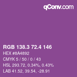カラーコード: RGB 138.3 72.4 146 | qconv.com