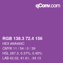 カラーコード: RGB 138.3 72.4 156 | qconv.com