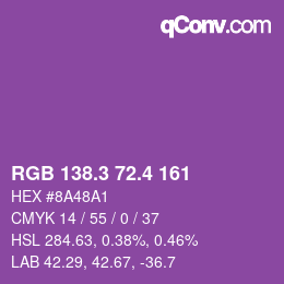 カラーコード: RGB 138.3 72.4 161 | qconv.com