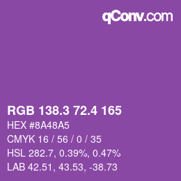 カラーコード: RGB 138.3 72.4 165 | qconv.com