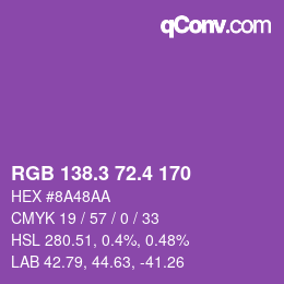 カラーコード: RGB 138.3 72.4 170 | qconv.com