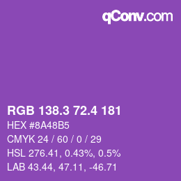 カラーコード: RGB 138.3 72.4 181 | qconv.com