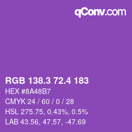 カラーコード: RGB 138.3 72.4 183 | qconv.com