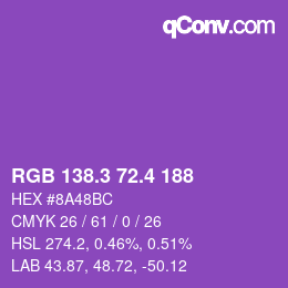 カラーコード: RGB 138.3 72.4 188 | qconv.com