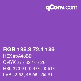 カラーコード: RGB 138.3 72.4 189 | qconv.com