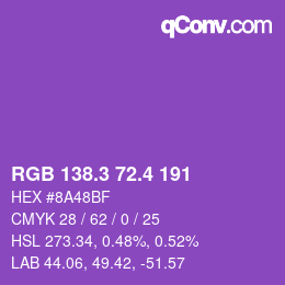 カラーコード: RGB 138.3 72.4 191 | qconv.com