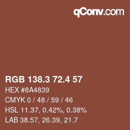 カラーコード: RGB 138.3 72.4 57 | qconv.com