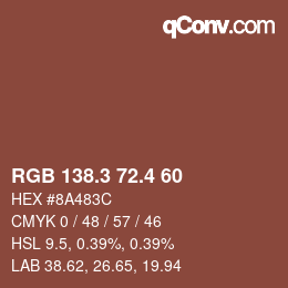 カラーコード: RGB 138.3 72.4 60 | qconv.com