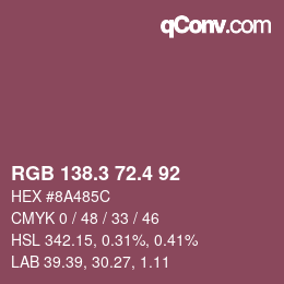 カラーコード: RGB 138.3 72.4 92 | qconv.com