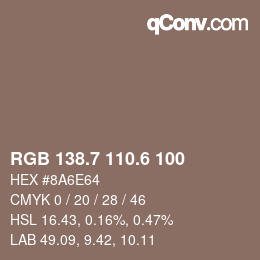 カラーコード: RGB 138.7 110.6 100 | qconv.com