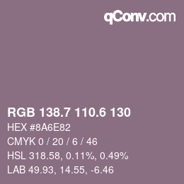カラーコード: RGB 138.7 110.6 130 | qconv.com