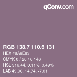 カラーコード: RGB 138.7 110.6 131 | qconv.com
