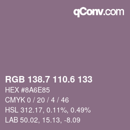 カラーコード: RGB 138.7 110.6 133 | qconv.com
