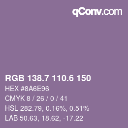 カラーコード: RGB 138.7 110.6 150 | qconv.com