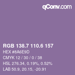 カラーコード: RGB 138.7 110.6 157 | qconv.com
