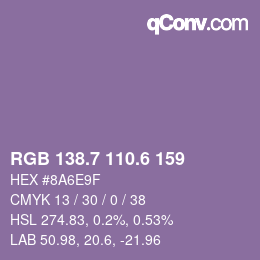カラーコード: RGB 138.7 110.6 159 | qconv.com