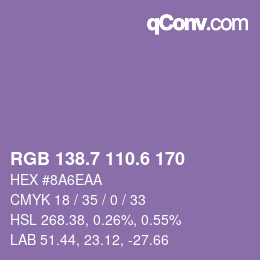 カラーコード: RGB 138.7 110.6 170 | qconv.com