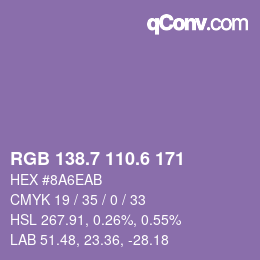 カラーコード: RGB 138.7 110.6 171 | qconv.com