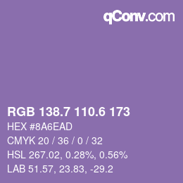カラーコード: RGB 138.7 110.6 173 | qconv.com