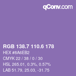 カラーコード: RGB 138.7 110.6 178 | qconv.com