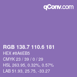カラーコード: RGB 138.7 110.6 181 | qconv.com