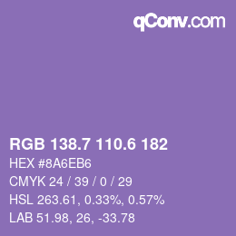 カラーコード: RGB 138.7 110.6 182 | qconv.com