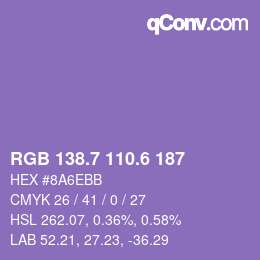 カラーコード: RGB 138.7 110.6 187 | qconv.com