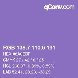 カラーコード: RGB 138.7 110.6 191 | qconv.com