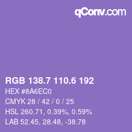 カラーコード: RGB 138.7 110.6 192 | qconv.com