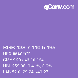 カラーコード: RGB 138.7 110.6 195 | qconv.com
