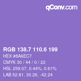カラーコード: RGB 138.7 110.6 199 | qconv.com