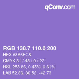 カラーコード: RGB 138.7 110.6 200 | qconv.com