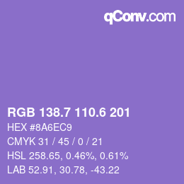 カラーコード: RGB 138.7 110.6 201 | qconv.com