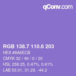 カラーコード: RGB 138.7 110.6 203 | qconv.com