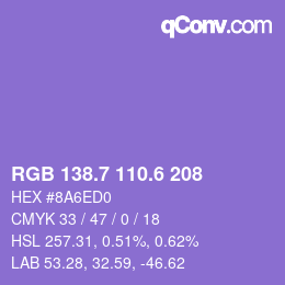 カラーコード: RGB 138.7 110.6 208 | qconv.com