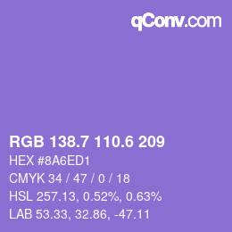 カラーコード: RGB 138.7 110.6 209 | qconv.com