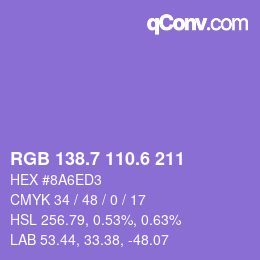 カラーコード: RGB 138.7 110.6 211 | qconv.com