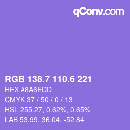 カラーコード: RGB 138.7 110.6 221 | qconv.com
