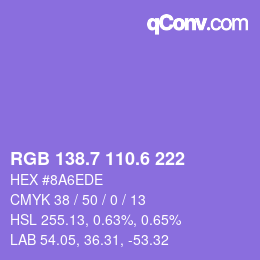 カラーコード: RGB 138.7 110.6 222 | qconv.com