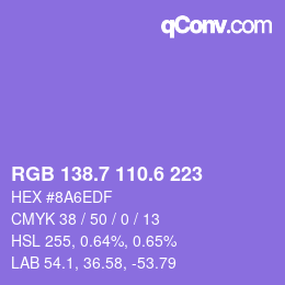 カラーコード: RGB 138.7 110.6 223 | qconv.com